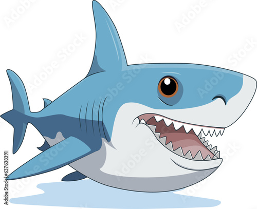 Cute Shark Cartoon On White Background