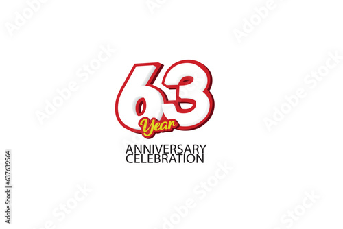 63rd, 63 years, 63 year anniversary minimalist logo, jubilee, greeting card. Birthday invitation, sign. Red space vector illustration on white background - Vector