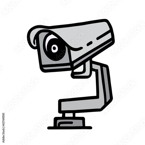 Security camera. CCTV surveillance system. Monitoring, guard equipment, burglary or robbery prevention. Vector illustration isolated on white background.