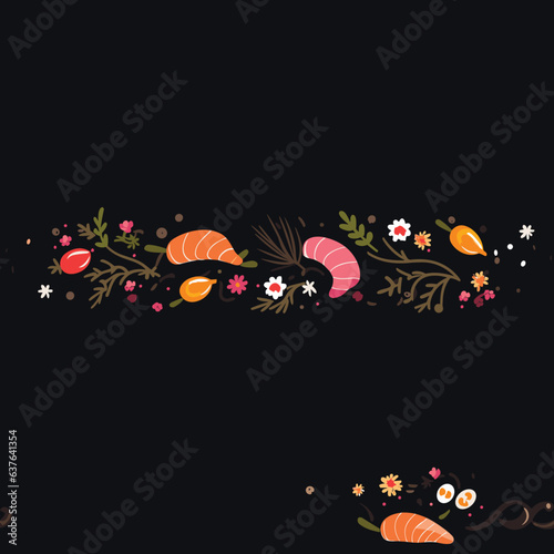 Seamless Colorful Sushi Pattern. Seamless pattern of Sushi in colorful style. Add color to your digital project with our pattern!