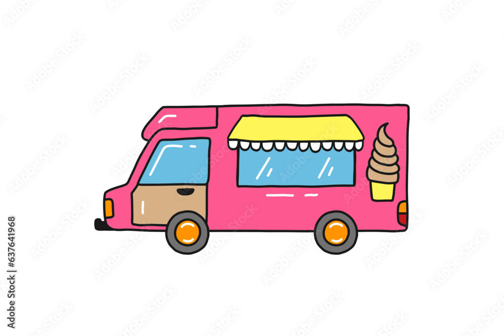 Cute Cartoon Ice Cream Truck Car for Kids Object Vehicle Transport Illustration