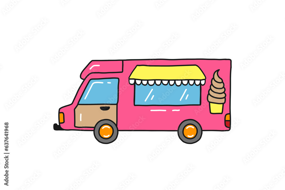 Cute Cartoon Ice Cream Truck Car for Kids Object Vehicle Transport Illustration Cute Cartoon Ice Cream Truck Car for Kids Object Vehicle Transport Illustration