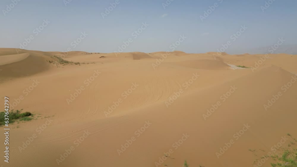 Drone Aerial View of Desert Oasis, Hot Summer, North China, 4K Drone Aerial View of Desert Oasis, Hot Summer, North China, 4K