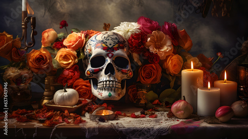 Ofrenda, Calavera, Sugar Skull, Dia de los Muertos - Generative AI