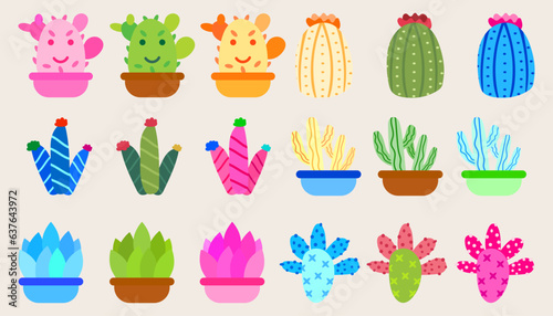 Collection illustration cactus and aloe vera desert thorn plant cactus and tropical house plants.Set of cactus and aloe vera.