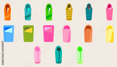 Collection sleeping bag camping bed for tourists Hiking gear for sleeping.Set of sleeping bag portable.