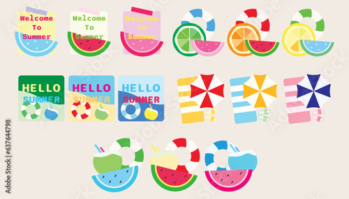 Collection icon summer Starfish, swimming ring, coconut, ice cream, surfboard. set of summer.