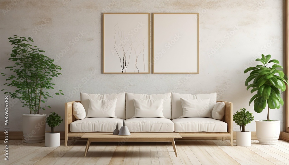 Fototapeta premium Modern Simple Cozy Frame Living Room Interior