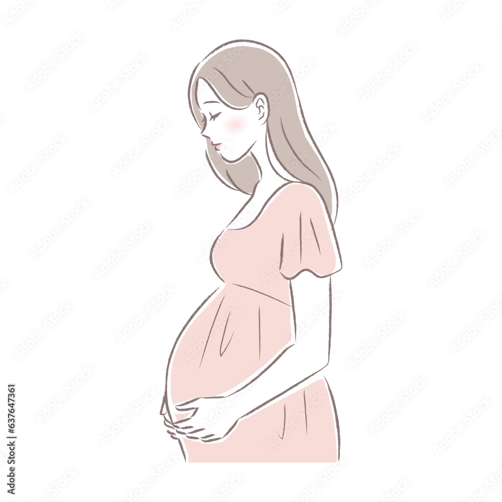 妊娠後期・臨月の微笑む妊婦さんのイラスト 妊娠後期・臨月の微笑む妊婦さんのイラスト