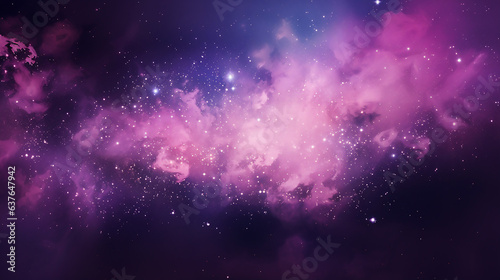 Starry sky in deep outer space with nebula filled with pink and purple hues. © Melissa