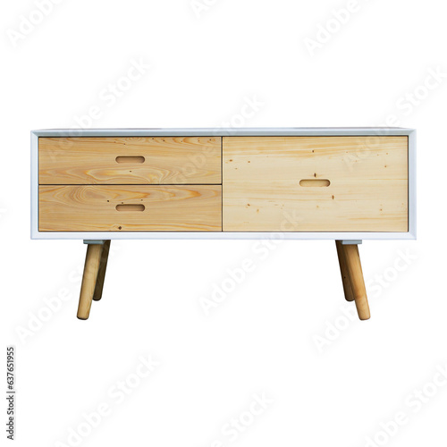 White brown wooden tv stand with desk shelf isolated on white background. Interior design Inspiration. Furniture modern inspiration. Home living. Wooden Wardrobe inspiration. Scandinavian Interior.