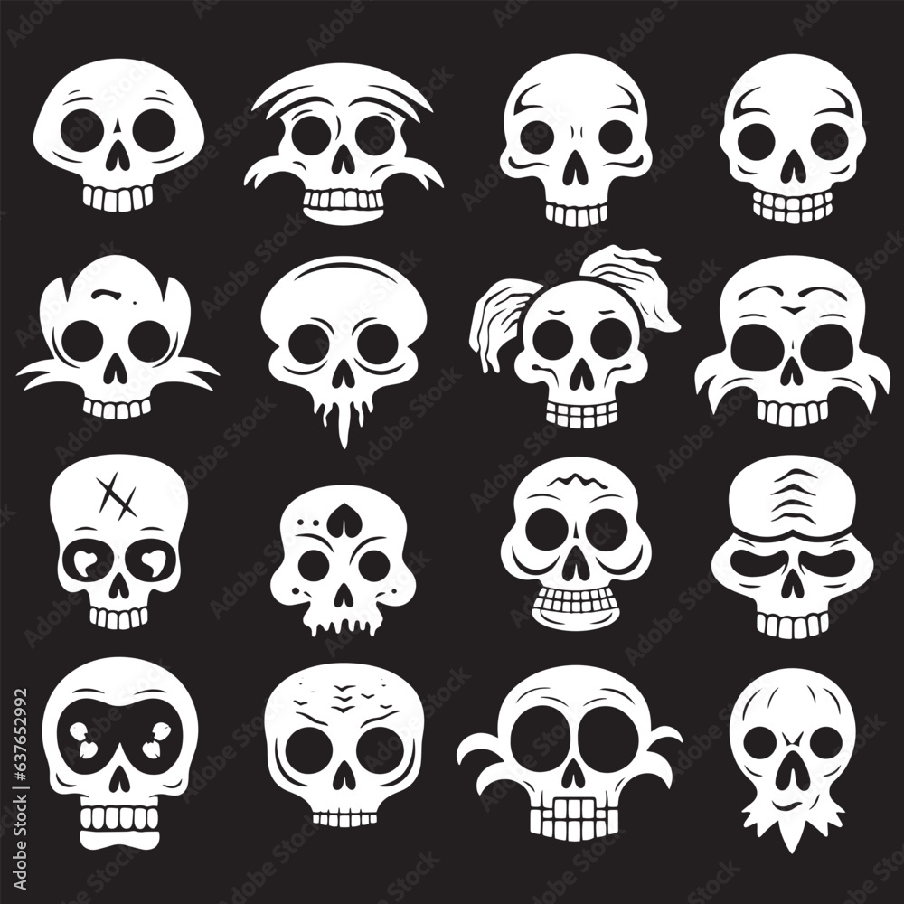 Skulls icons set. Simple illustration of 16 skull icons for web.