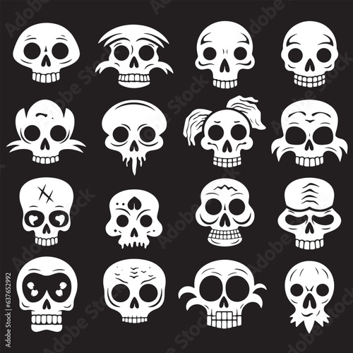 Skulls icons set. Simple illustration of 16 skull icons for web.