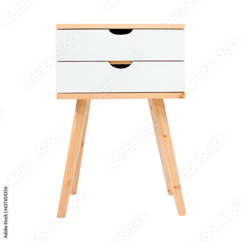 Living room table corner isolated with cabinet on white background. Interior design Inspiration. Furniture modern inspiration. Home living. Wooden Wardrobe inspiration. Scandinavian Interior.