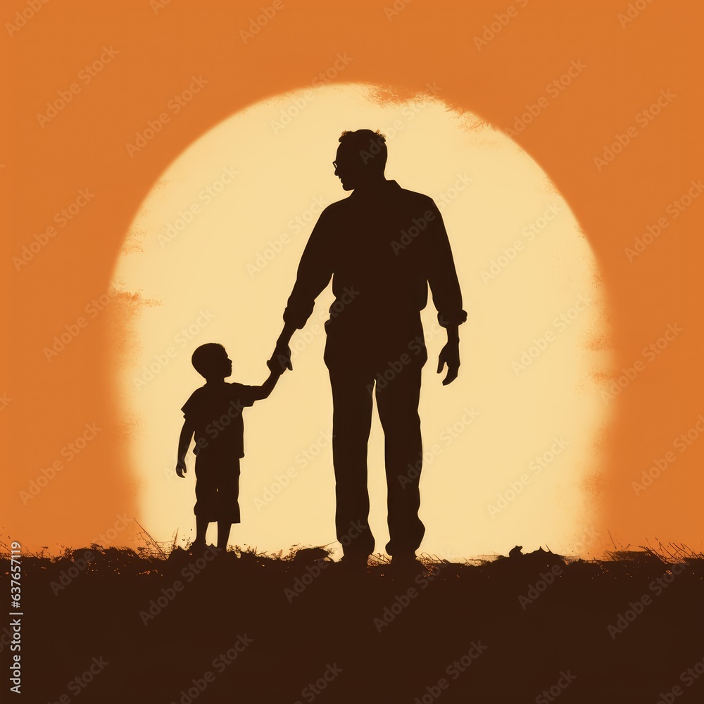 Silhouette of father and son, AI generated Image