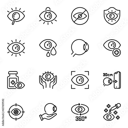eye line icons set. organ, cry, privacy, searching, anatomy, private, vision, search, spy, watch, scanner, scan, health, pictogram, iris, look, outline