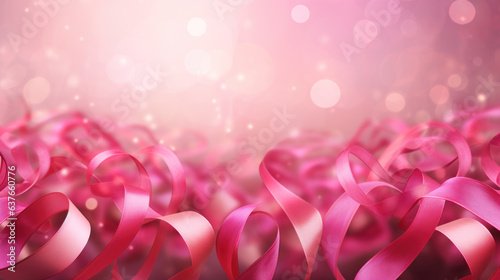 World Breast Cancer awareness month concepts designs. Pink ribbon over background. Women health care support. Medical Design for ad, social media, web, cover, promotion. Generative AI