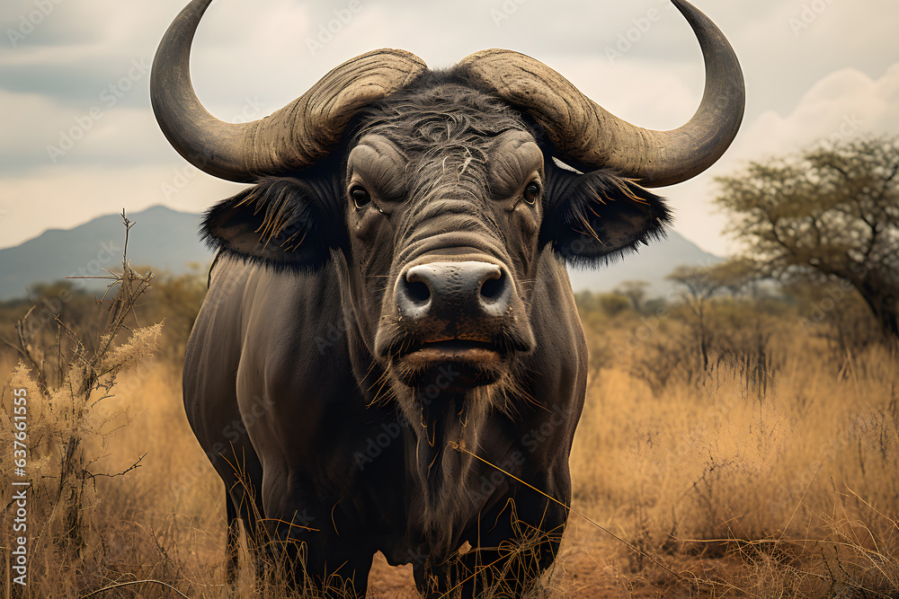 Obraz premium A african buffalo portrait, wildlife photography