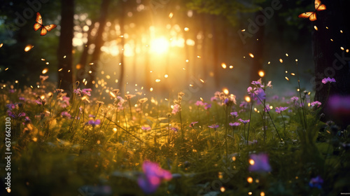 Dreamy wildflowers in enchanted forest, generative Ai © ThreePines