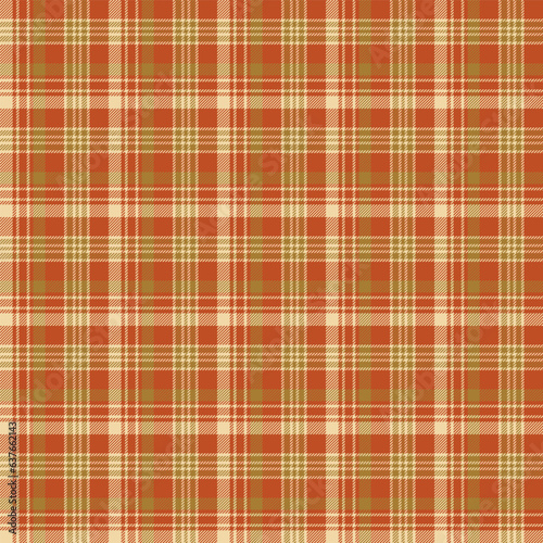 Seamless plaid and checkered patterns in orange green and beige for textile design. Tartan plaid pattern graphic background for a fabric print. Vector illustration.