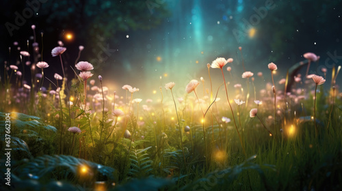 Dreamy wildflowers in enchanted forest, generative Ai © ThreePines