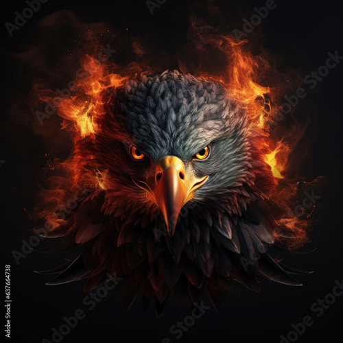 Image of angry an eagle face and flames on dark background. Wildlife Animals. Illustration, Generative AI. © yod67