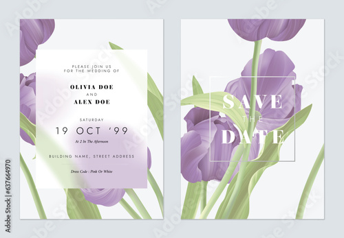 Grey purple elegant tulip flowers wedding invitation