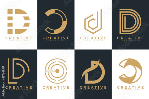 Set of gold letter D logo with modern creative concept for company or person Premium Vector, white and black background