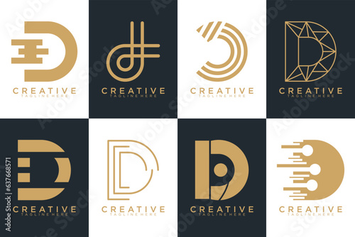 Set of gold letter D logo with modern creative concept for company or person Premium Vector, white and black background © irfan