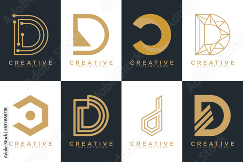 Set of gold letter D logo with modern creative concept for company or person Premium Vector, white and black background