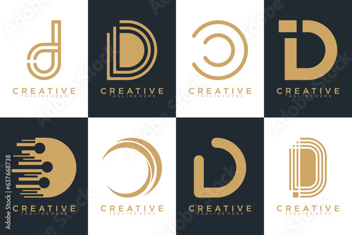 Set of gold letter D logo with modern creative concept for company or person Premium Vector, white and black background