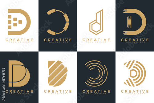 Set of gold letter D logo with modern creative concept for company or person Premium Vector, white and black background