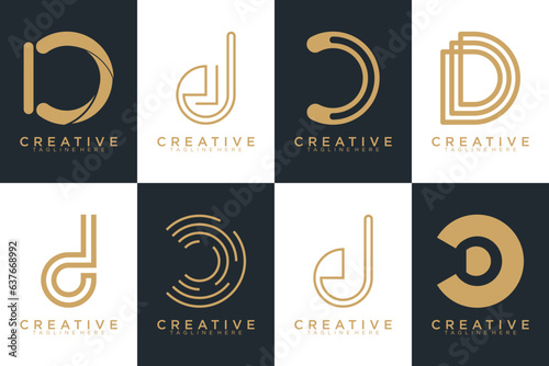 Set of gold letter D logo with modern creative concept for company or person Premium Vector, white and black background