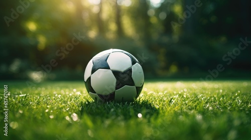 Soccer ball on grass, AI generated Image © musa