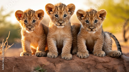 Group of cute lion cubs © Veniamin Kraskov