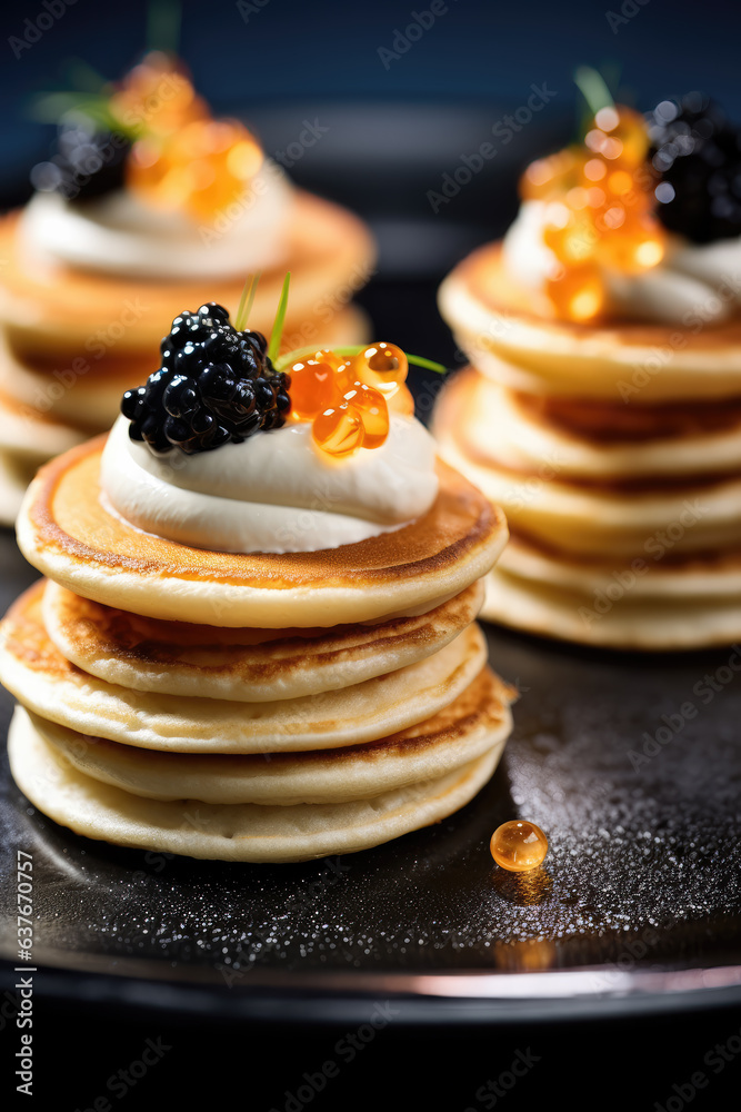 Pancakes with Caviar and Sour Cream Pancakes with Caviar and Sour Cream