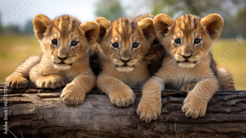 Group of cute lion cubs