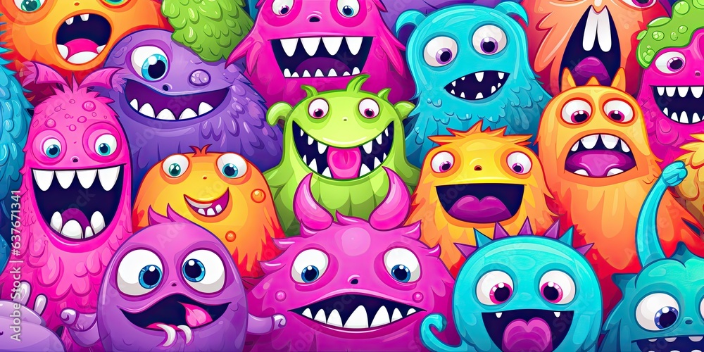 a lot of cute monsters cartoon, generative AI a lot of cute monsters cartoon, generative AI
