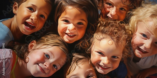 oil painting of a lot of children is happy, generative AI