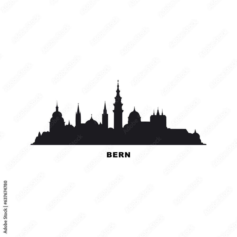 Switzerland Bern cityscape skyline city panorama vector flat modern logo icon. Capital canton emblem idea with landmarks and building silhouettes, isolated graphic idea