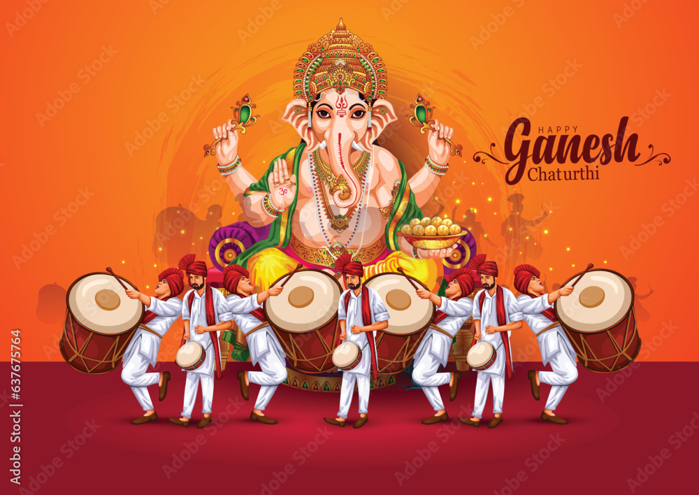 happy Ganesh Chaturthi greetings. vector illustration design. - obrazy, fototapety, plakaty 