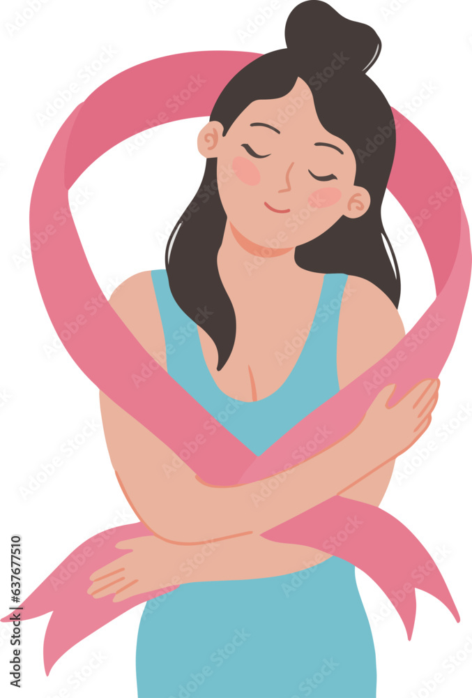 Pretty woman hugging her self celebrate breast cancer awareness day illustration Pretty woman hugging her self celebrate breast cancer awareness day illustration