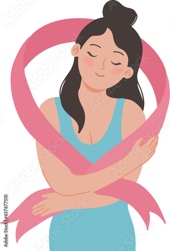 Pretty woman hugging her self celebrate breast cancer awareness day illustration