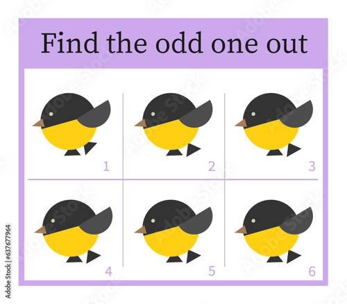 Game for kids. Task for development of attention and logic. Cartoon titmouse.