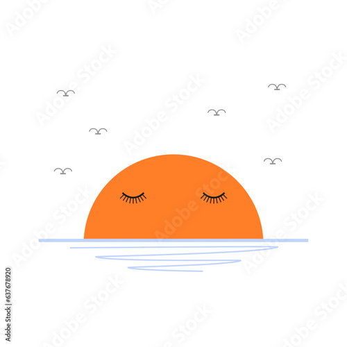 Sunset or sunrise at the horizon of sea concept of nothing here yet empty state illustration