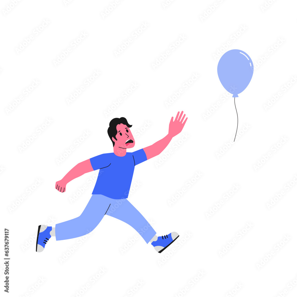 Man chase flying balloon concept for loss connection empty state illustration