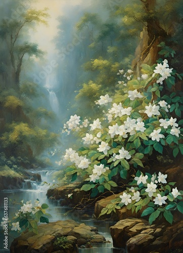 Jasmine flowers in the mountains Chinese traditional painting