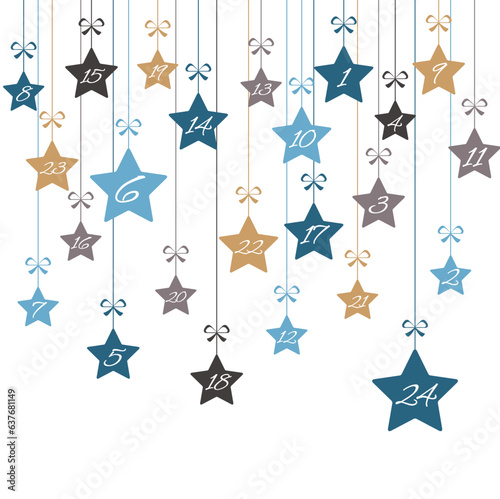 christmas advent calendar 1 to 24 on hanging stars