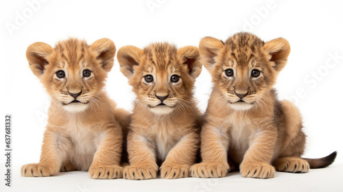 Group of cute lion cubs on a white background © Veniamin Kraskov