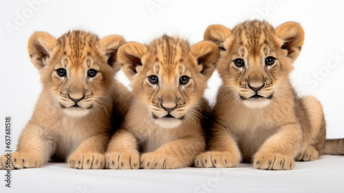 Group of cute lion cubs on a white background © Venka